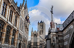 Ghent old town skyline, historic city centre, Gent Belgium travel photo
