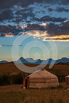 Gher tent at sunset