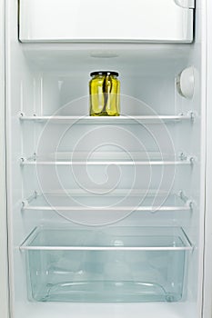 Gherkins' jar in fridge