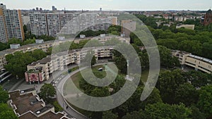 Ghetto Building Mehring place city Berlin Beautiful aerial top view flight drone