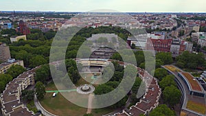 Ghetto Building Mehring place city Berlin. Fabulous aerial top view flight drone