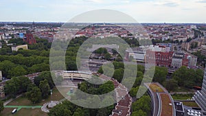 Ghetto Building Mehring place city Berlin. Magic aerial top view flight drone