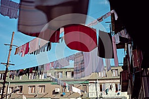 Ghetto life. Day shot of buildings with drying clothes at outdoor