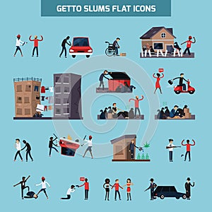 Ghetto Slum Flat Icon Set