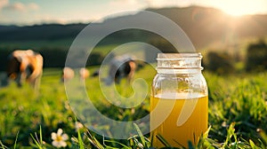 GHI oil in a jar. Selective focus.