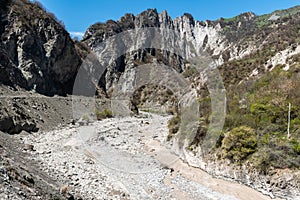 Ghirdiman river and mountainous landscape near Lahic village in Azerbaijan