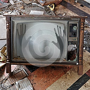 Ghost appears on flickering tv set