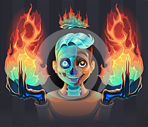 Ghost boy with fire in his hands