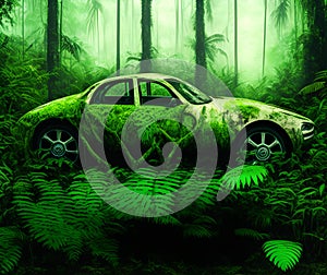 Ghost Car Lost in Jungle, Generative AI Illustration