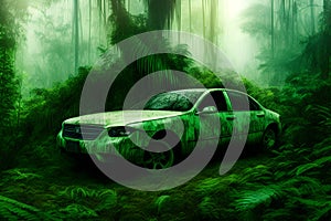 Ghost Car Lost in Jungle, Generative AI Illustration