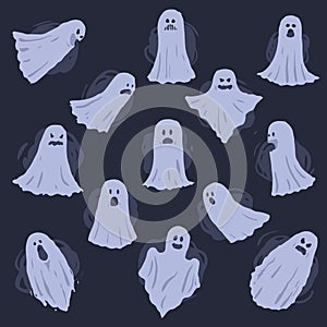 Ghost characters doodles Halloween set