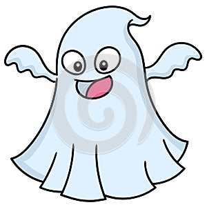 a ghost with a cute face laughed trying to frighten him  doodle icon image kawaii