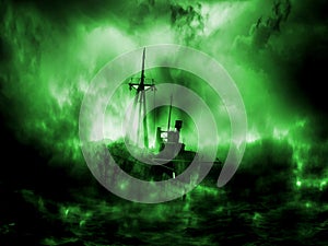 The ghost dark ship. Digital illustration art