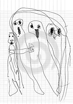 Ghost doodles by real kid,drawing style Pen on Paper Notebook