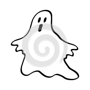 Ghost floating outline black and white illustration