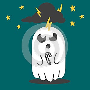 Ghost. Flying phantom. Cute character, cute cartoon character.