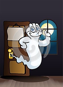 Ghost with goofy faces come out from office door