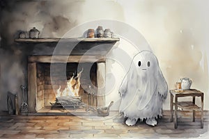 a ghost on Halloween, an old image, the style of an old illustration.