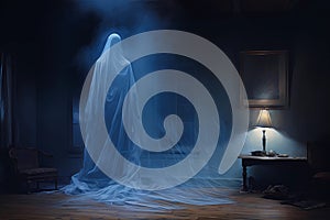 a ghost on Halloween, an old image, the style of an old illustration.