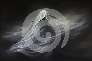 a ghost on Halloween, an old image, the style of an old illustration.