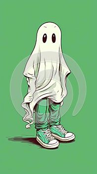 a ghost on Halloween, an old image, the style of an old illustration.