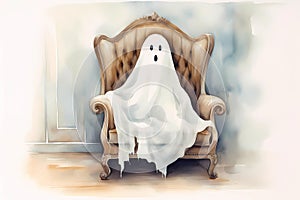 a ghost on Halloween, an old image, the style of an old illustration.