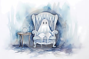 a ghost on Halloween, an old image, the style of an old illustration.