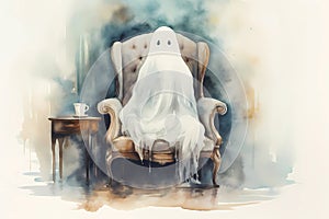 a ghost on Halloween, an old image, the style of an old illustration.