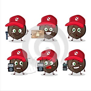 Ghost hunter cartoon love chocolate candy character using camera