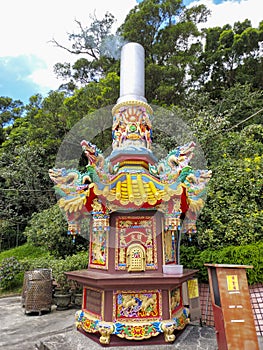 Ghost money burner for burning ghost money in temple, Taiwan.