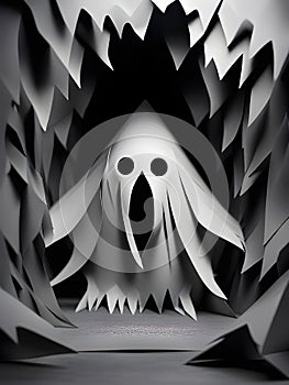 ghost monster in the cave, paper cut, Ai Generated