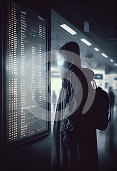 Ghost near the information board of the airport or train station