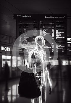 Ghost near the information board of the airport or train station