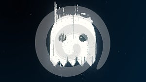 Ghost pacman glitched icon. Distorted artifacts casper halloween symbol