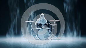 Ghost playing drums with Drumkit on stage