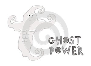 Ghost Power. Cartoon muscular ghost from the gym