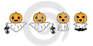 Ghost pumpkin spooky vector Halloween icon lamp logo symbol cartoon character doodle evil illustration design