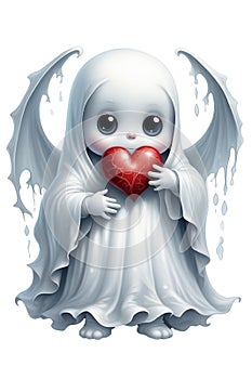 ghost with red heart artwork for lovers on white background