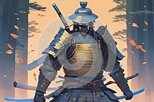 Ghost Samurai, samurai warrior bound by a ghostly curse, wearing shabby samurai armor