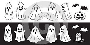 Ghost seamless pattern Halloween icon  spooky pumpkin bat logo symbol cartoon character doodle illustration design