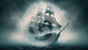 Ghost ship in mist