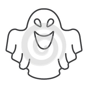 Ghost thin line icon, fear and halloween, poltergeist sign, vector graphics, a linear pattern on a white background