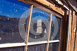 Ghost town windows. Diagonal view.