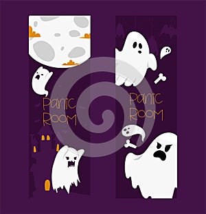 Ghost vector cartoon scary spooky ghosted character illustration backdrop of Halloween holiday horror nightmare ghostly