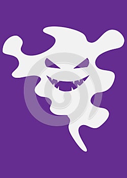 Ghost Vector Illustration. Happy Halloween, Scary gray abstract ghost. Cute cartoon spooky character. Purple background