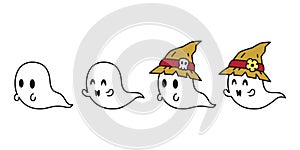 Ghost vector spooky icon Halloween witch hat logo symbol cartoon character illustration doodle design