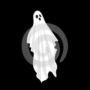 Ghost wearing a white sheet with bulging eyes and an open mouth