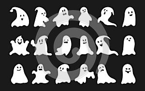 Ghost white silhouette Halloween evil vector set