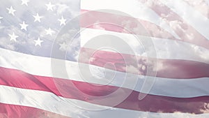 Ghosted American Flag Waving In Wind with Time-lapse Clouds