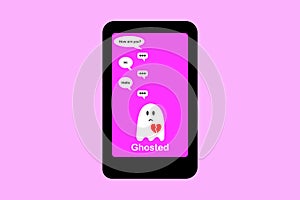 Ghosting illustration, ghosted to cut all communication without explanation, ending a relationship